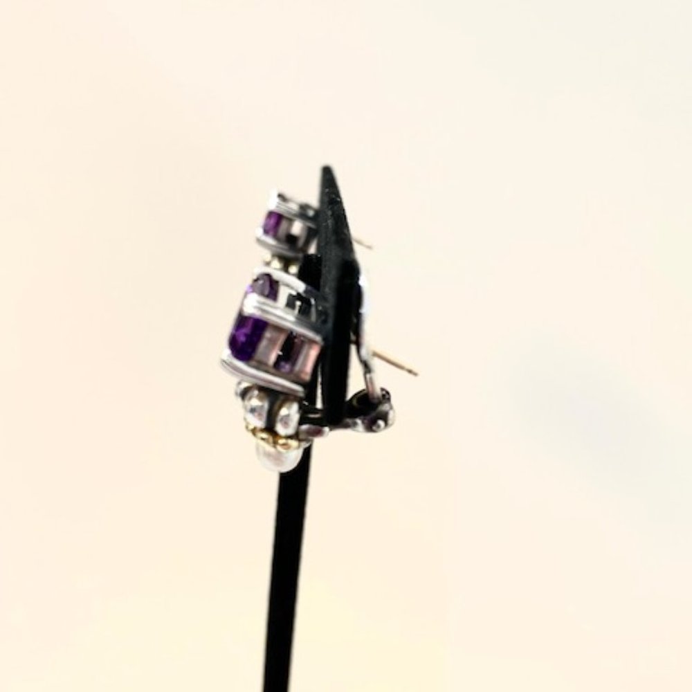 Lagos Caviar Amethyst & Pearl in 18k Yellow Gold & Sterling Silver Earrings - Picture 3 of 10